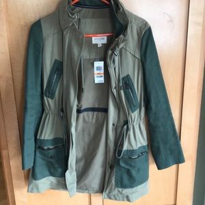 Green zipper accent trench coat